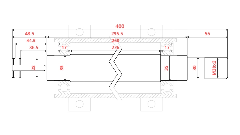 ARBRE DE SCIE CIRCULAIRE EN FONTE 400MM (FILETAGE DROIT)