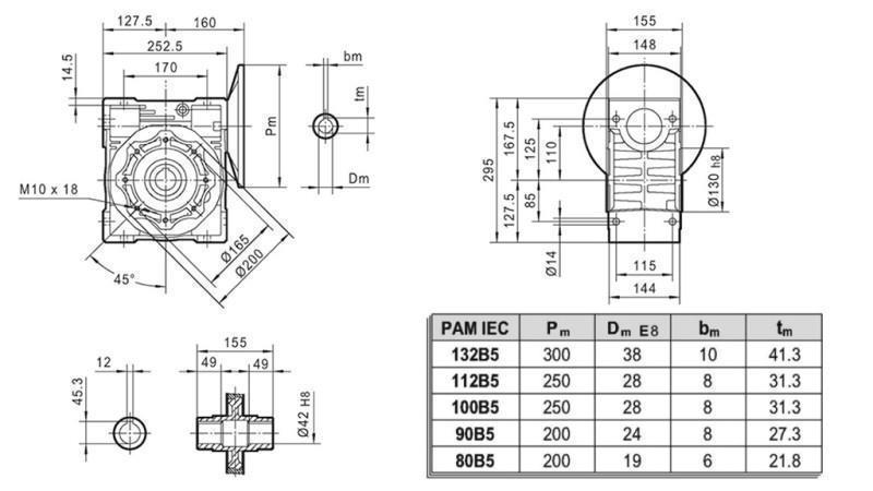 RÉDUCTEUR PMRV-110 POUR MOTEUR ÉLECTRIQUE MS132 (5.5-7.5kW) RATIO 7.5:1