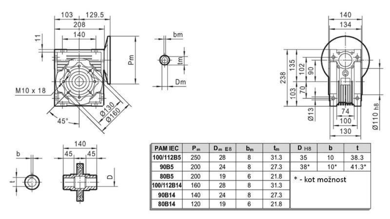RÉDUCTEUR PMRV-90 POUR MOTEUR ÉLECTRIQUE MS100 (2.2-3-4kW) RATIO 20:1
