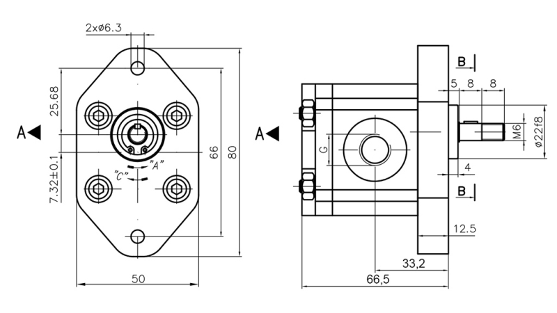 POMPE HYDRAULIQUE 00A1.5X032 GR.0 - 1,5cc - GAUCHE