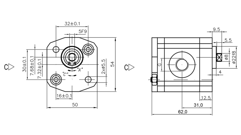 POMPE HYDRAULIQUE 00C1X033 GR.0 - 1cc - DROITE