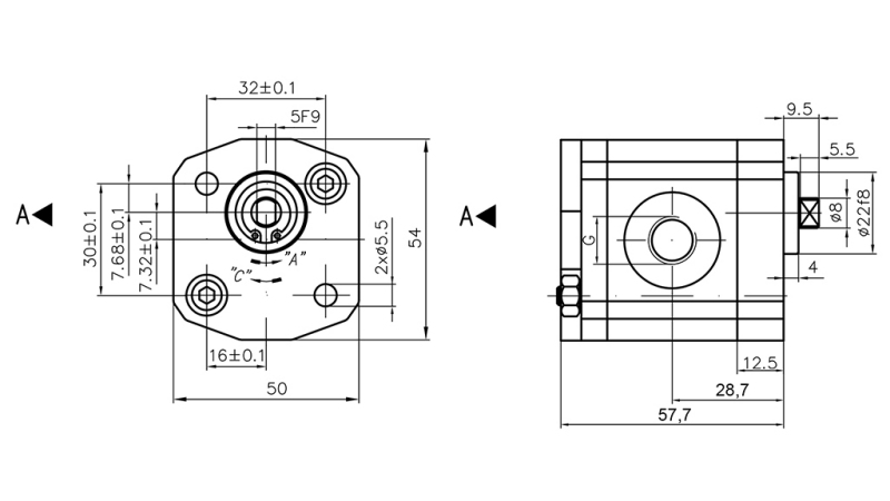 POMPE HYDRAULIQUE 00A0.5X033 GR.0 - 0,5cc - GAUCHE