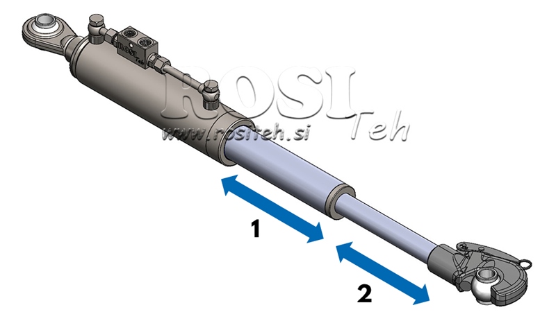 BARRE DE POUSSÉE TÉLESCOPIQUE 3ÈME POINT HYDRAULIQUE AVEC CROCHET AUTOMATIQUE - CAT. 2 (45-95 HP) - 480-697 mm (25,4 mm)