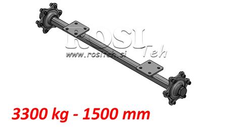 ESSIEU POUR REMORQUE SANS FREINS (6 VIS) - 3300 kg - 1500 mm (AVEC PLAQUE DE MONTAGE)