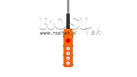 BOITIER DE COMMANDE SUSPENDU  4 BOUTONS + ARRÊT D’URGENCE (DANS UN BOÎTIER AVEC CÂBLE)