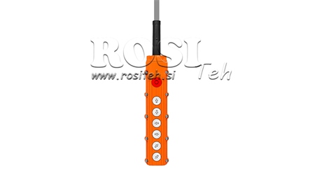 BOITIER DE COMMANDE SUSPENDU  6 BOUTONS + INTERRUPTEUR D'URGENCE (DANS UN BOÎTIER AVEC CÂBLE)