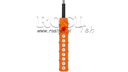 BOITIER DE COMMANDE SUSPENDU  8 BOUTONS + INTERRUPTEUR D'URGENCE (DANS UN BOÎTIER AVEC CÂBLE)