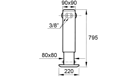 PIED DE SUPPORT HYDRAULIQUE DOUBLE EFFET (90x90x795 mm) - COURSE 500 mm - 2.650 kg