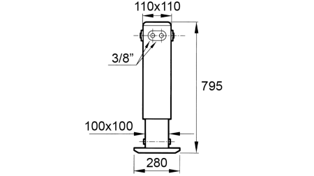PIED DE SUPPORT HYDRAULIQUE DOUBLE EFFET (110x110x795 mm) - COURSE 500 mm - 5.200 kg