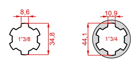 ADAPTATEUR CARDAN AVEC GOUPILLE DE 1-3/4 À 1-3/8 (165 mm)