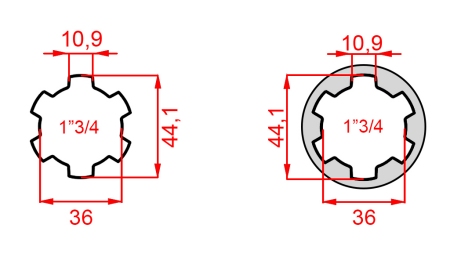 KARDANSKI NASTAVEK Z ZATIČEM iz 1-3/4  na 1-3/4 (165 mm)
