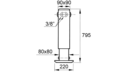 PIED DE SUPPORT HYDRAULIQUE DOUBLE EFFET (90x90x795 mm) - COURSE 400 mm - 3.800 kg
