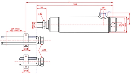 VERIN DE FREIN AVEC RESSORT INTERNE 25/70 MM – AVEC FILETAGE