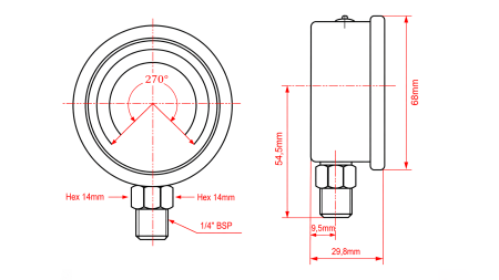 MANOMÈTRE DN63 VERTICAL 0 - 4 BAR - 1/4