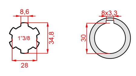KARDANSKI NASTAVEK 1-3/8 - LUKNJA fi 30 mm (145 mm)