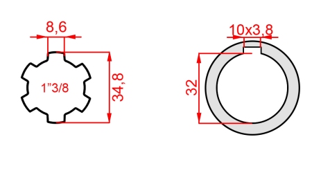 KARDANSKI NASTAVEK 1-3/8 - LUKNJA fi 32 mm (150 mm)