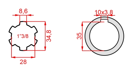 KARDANSKI NASTAVEK 1-3/8 - LUKNJA fi 35 mm (160 mm)