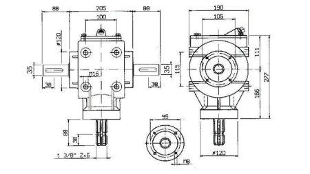 BOÎTE DE VITESSE ANGULAIRE PTO-R11S 1:2 (48HP-35KW)