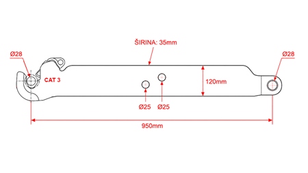 TRAKTORSKE NOSILNE ROKE TRI-TOČKOVNE HIDRAVLIKE CAT.3 120x35 mm - 950mm DO 140KM