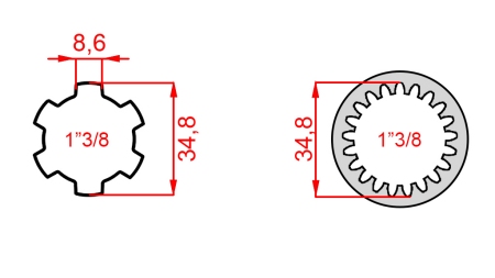 ADAPTATEUR CARDAN DE 1-3/8 (21 CANNELURES) À 1-3/8 (150 mm)
