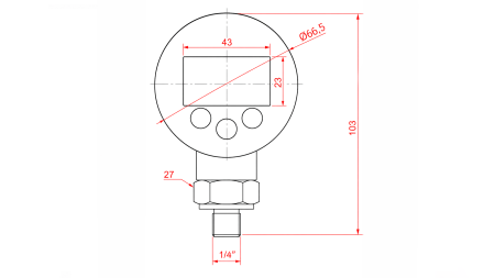 MANOMÈTRE NUMÉRIQUE DN63 VERTICAL 0 - 600 BAR - 1/4