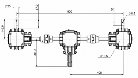 ENSEMBLE DE RÉDUCTEURS AVEC SYSTÈME DE SÉCURITÉ 1:1,44 (27HP-20kW) POUR ÉPANDEUR À FUMIER L:800 - ALU
