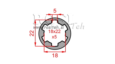 ADAPTATEUR CARDAN BAGUE 18x22x5 (6 CANNELURES) (50 mm)