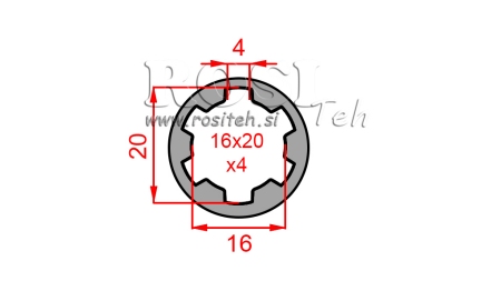 ADAPTATEUR CARDAN BAGUE 16x20x4 (6 CANNELURES) (50 mm)