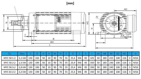 MOTEUR ÉLECTRIQUE CIRCULAIRE 230V-1.8kW-2790rpm MYC 58 3-2