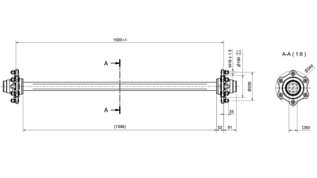 ESSIEU POUR REMORQUE 4800 KG SANS FREIN (1500 MM)