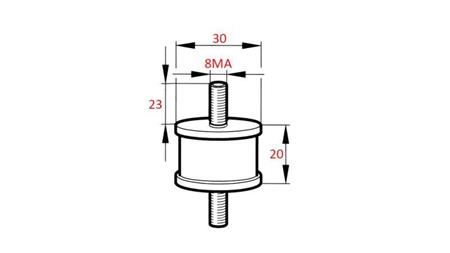 AMORTISSEUR DE VIBRATION CYLINDRIQUE AVEC VIS DES DEUX CÔTÉS 8MA