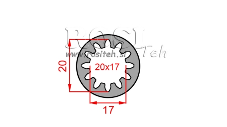 ADAPTATEUR CARDAN BAGUE 20x17 (12 CANNELURES) (55 mm)