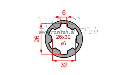 ADAPTATEUR CARDAN BAGUE 26x32x6 (6 CANNELURES) (60 mm)