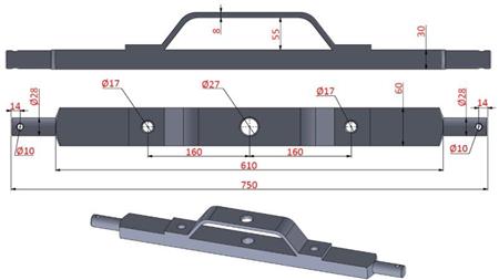 BARRE TRANSVERSALE HYDRAULIQUE DE TRACTEUR CATÉGORIE 2 AVEC SUPPORT DE MONTAGE (L-750mm)