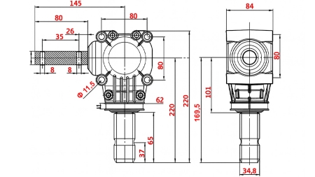 BOÎTE DE VITESSE ANGULAIRE L-150J 1:1 (12HP-9KW)