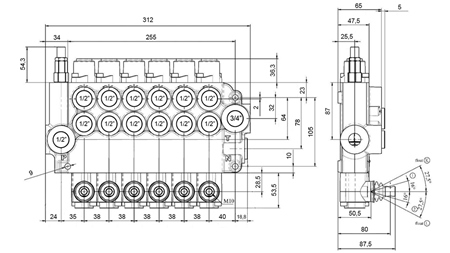 MANUEL DISTRIBUTEUR HYDRAULIQUE MONOBLOC 6xZ80