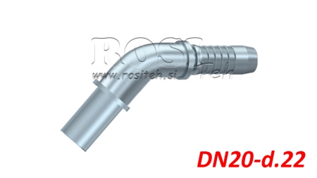 HIDRAVLIČNI PRIKLJUČEK CEVNI PREHOD KOLENO 45° DN20-d.22