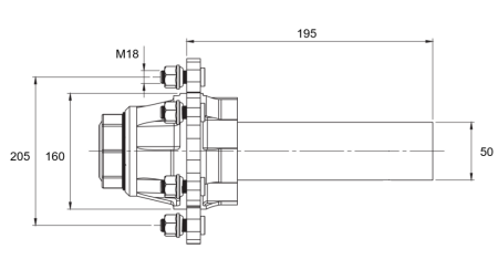 DEMI-ESSIEU SANS FREINS - 1700 kg (6 VIS) - 195 mm