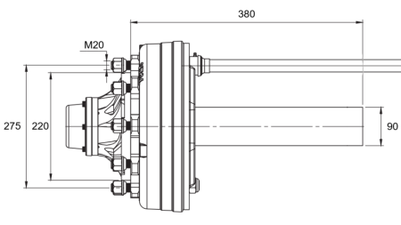 DEMI-ESSIEU AVEC FREINS - 5000 kg (8 VIS) - 380 mm