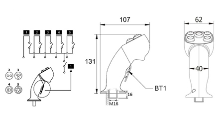 POIGNE DE COMMANDE A DISTANCE  ROSI - 5 BOUTONS + BOUTON SUPPLEMENTAIRE ( NON-PROPORTIONNEL)
