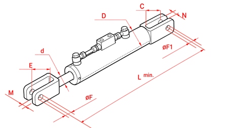 BARRE DE POUSSEE 3EME POINT HYDRAULIQUE - CASE-IH 80/40MIN.610 TYPE (1) Φ 19/16
