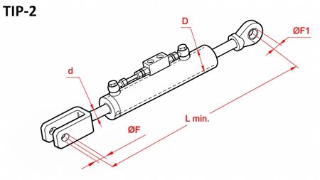 BARRE DE POUSSEE 3EME POINT HYDRAULIQUE - CASE-IH 80/40MIN.550 TYPE (2) Φ 25/25