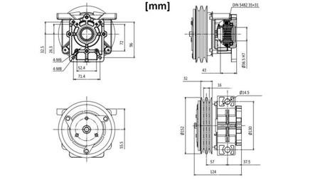 EMBRAYAGE ÉLECTROMAGNÉTIQUE 12V POUR POMPE GR.2 dimensions