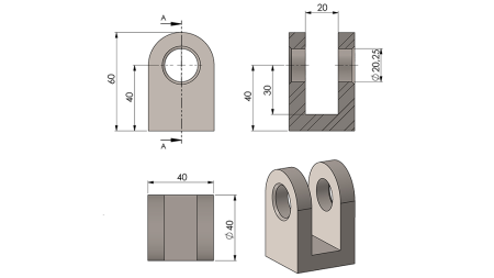 FOURCHE / CHAPE DE VERIN (40 MM - Ø20)