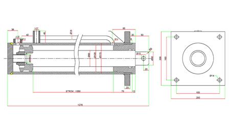 VÉRINS HYDRAULIQUES POUR FENDEUSE À BOIS AVEC PLAQUE DE MONTAGE100/60-1050 - RACCORD SUPÉRIEUR