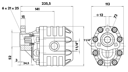 POMPE HYDRAULIQUE EN FONTE UNI40 – 151 CM³ – 190 BAR – ROTATION A GAUCHE (SENS ANTIHORAIRE)