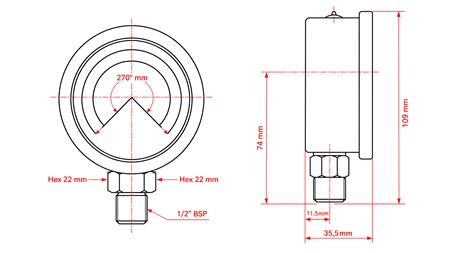 MANOMÈTRE DN100 VERTICAL 0 - 20 BAR - 1/2
