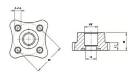 CONNECTEUR DE TUYAU 3/8 - FLANQUE DROITE fi 30