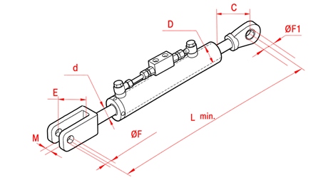 BARRE DE POUSSEE 3EME POINT HYDRAULIQUE - DEUTZ 90/45MIN.720 TYPE (2) Φ 28/32