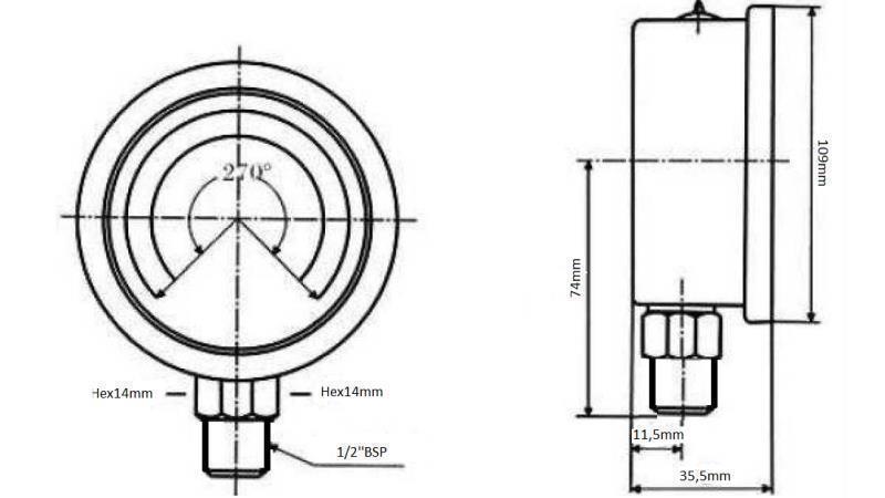MANOMÈTRE DN100 VERTICAL 0 - 12 BAR - 1/2-dimensions